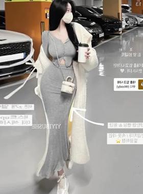 当天发 MISS WU GT019女人味鱼尾摆 显身材长袖t恤长裙套装