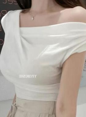 MISS WU UJ328气质荡荡领 女人味显身材简约百搭盖帽袖T恤le