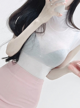 MISS WU YE169微透显身材~女人味亲肤高领紧身无袖T恤se