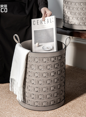 ideaco编织皮革脏衣篓大容量整理箱酒店浴室衣服杂物篮手提收纳筐