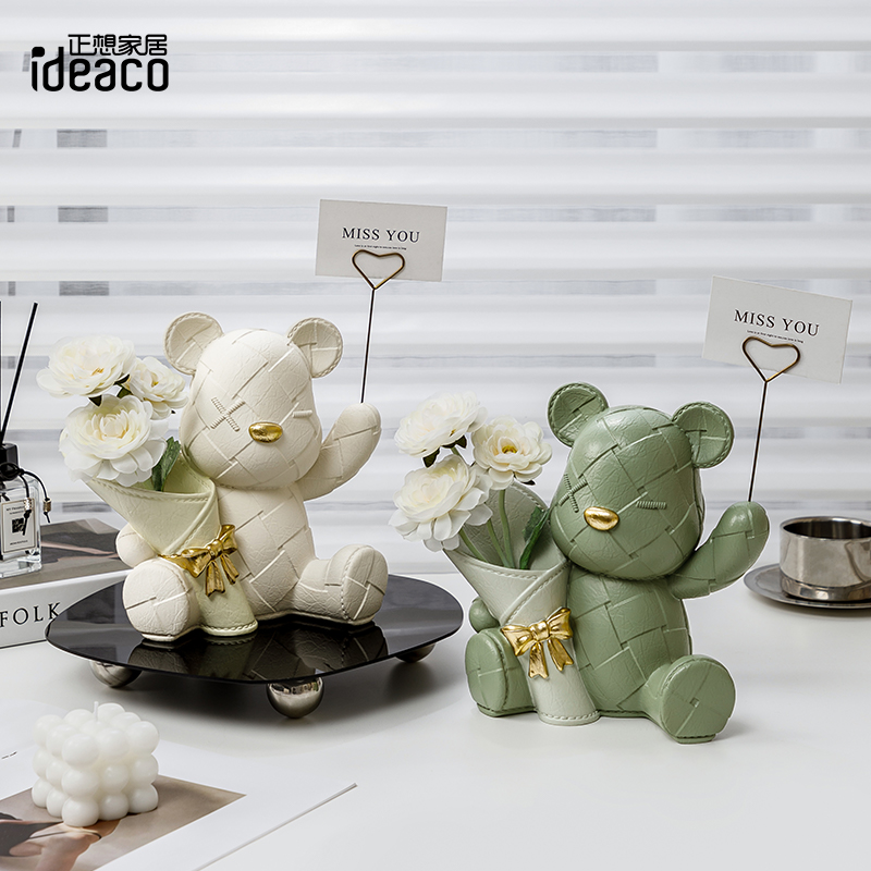 ideaco暴力熊摆件花瓶客厅电视柜插花高级轻奢家居乔迁玄关装饰品