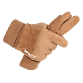 冬天男士 加绒加厚骑行手套麂皮绒防滑全指手套运动触屏开车学生女