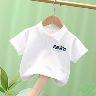 短袖 装 薄款 男女童新款 夏季 学生时尚 白色POLO衫 卡通时尚 透气吸汗衫