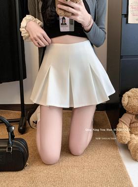 简约白色百褶裙半身裙女春季高腰显瘦防走光短裙时尚百搭A字裙子