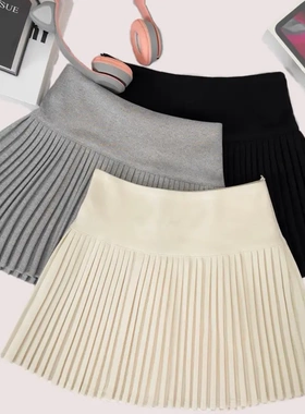 毛呢半身裙女秋冬新款复古高腰显瘦百褶裙休闲百搭防走光A字短裙