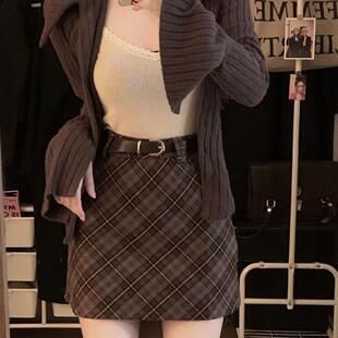 辣妹复古格子半身裙女秋冬款学院风高腰显瘦包臀裙小个子a字短裙