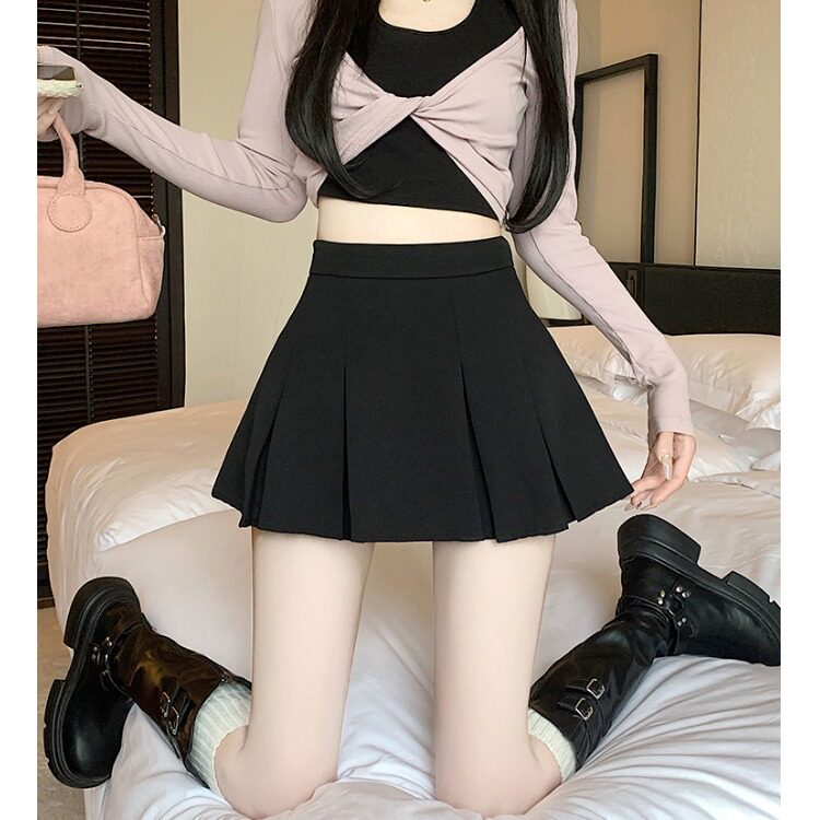 辣妹风灰色百褶半身裙女春季高腰显瘦气质A字裙百搭防走光短裙子