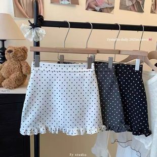 韩系甜美木耳边波点半身裙女夏季 小个子高腰显瘦a字百搭包臀短裙