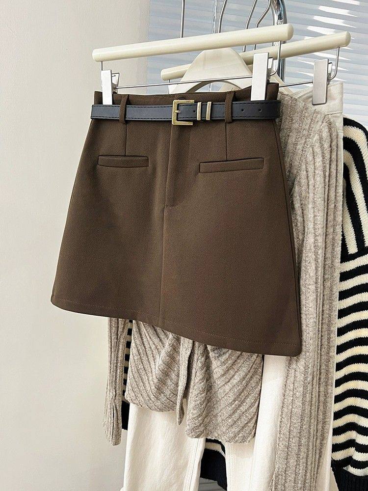 咖啡色毛呢气质半身裙女秋冬新款高腰显瘦百搭时尚休闲a字包臀裙