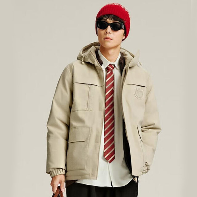 李宁工装羽绒服男短款连帽秋冬新款防风保暖加厚百搭外套AYMV295