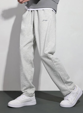 李宁运动裤男夏新款宽松棉质梭织裤灰色卫裤直筒时尚简约休闲裤女
