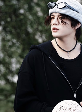 石凯同款黑色玛瑙音符吊坠项链锁骨链