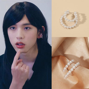 徐硕廷同款珍珠双层耳骨夹环圈轻奢潮无耳洞默默的我们ray范睿豪