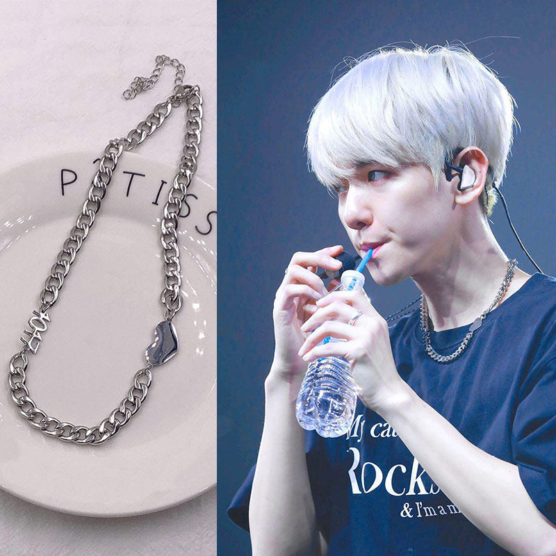 exo巡演边伯贤同款爱心1017项链桃心数字钛钢男女百搭锁骨项链潮
