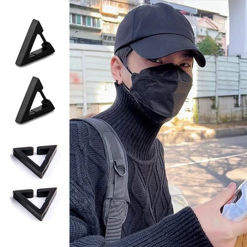 YU杨宇腾同款黑色三角耳环圈坠夹