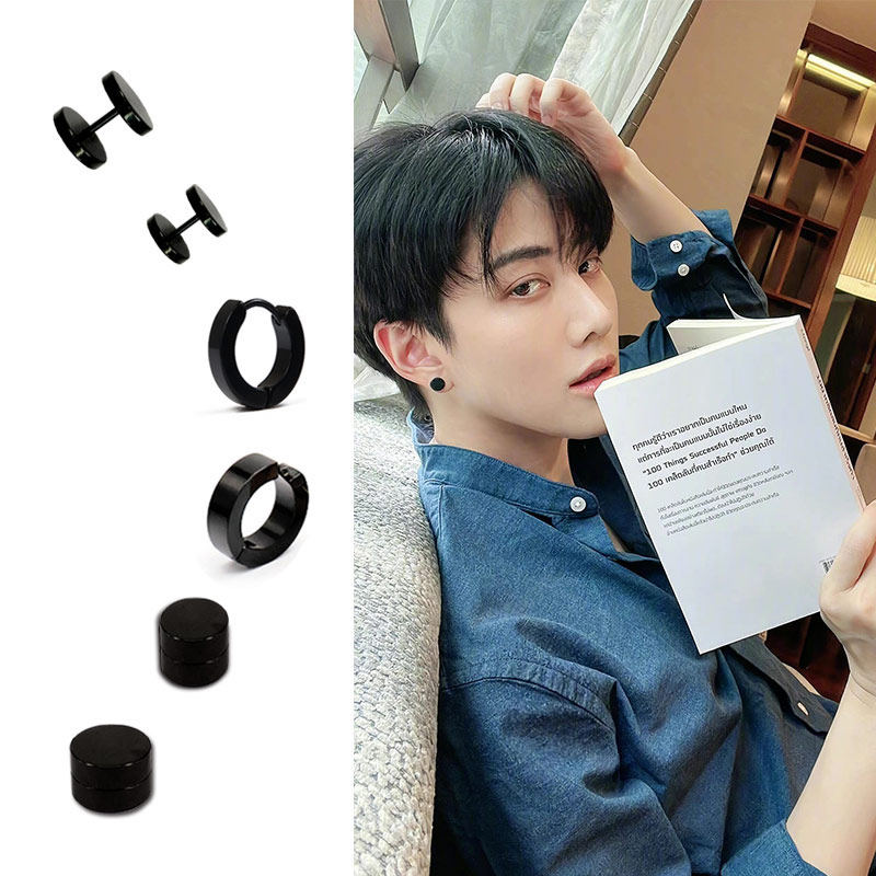 泰星哥哥MikeAngelo吴翊歌同款黑色圆面耳扣环圈夹钉磁铁披荆斩棘