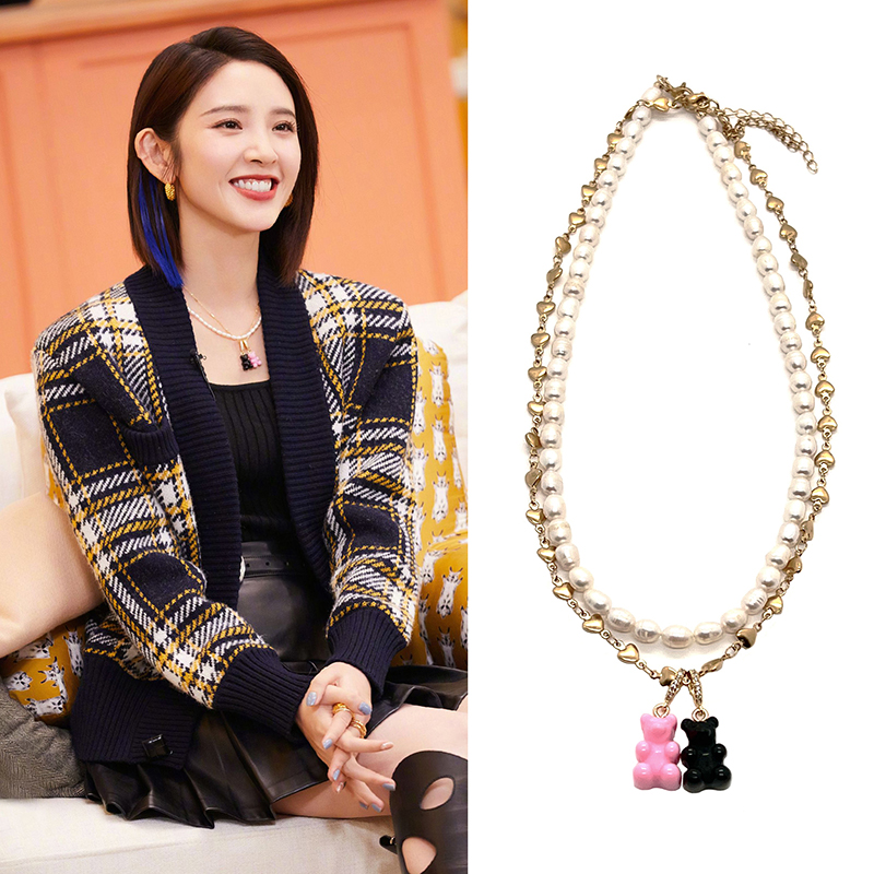 唐艺昕同款小熊吊坠淡水珍珠项链