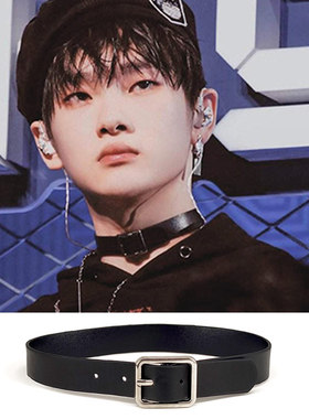 r1se周震南同款黑色皮街头环扣