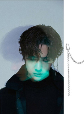 王一博同款无感耳环潮酷男女冷淡风2020新耳坠双耳夹连体链条饰品