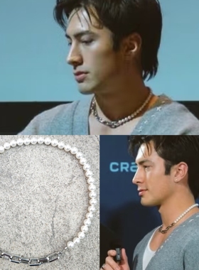 巅峰对决 哈德森威廉姆斯Hudson Williams同款钛钢环扣拼珍珠项链