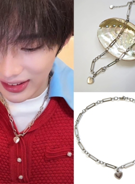 吴添豪同款爱心吊坠圈环拼接钛钢项链锁骨项圈金屋藏骄娇