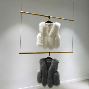 可调节服装 店吊环展示架钛金色吊架上墙不锈钢悬挂钢丝吊挂婚纱架
