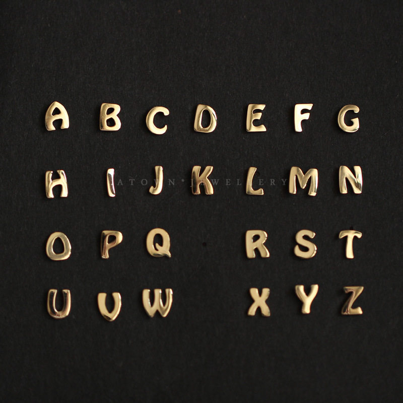 光板26个字母s925纯银镀14k金耳钉 可爱英文字母迷你名字简约耳环