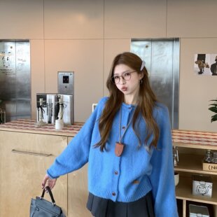 实拍有货 韩单原版 韩系设计感羊毛混纺软糯毛衣外套