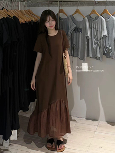 女慵懶風休閑拼接短袖 針織連衣裙氣質(zhì)顯瘦胖mm63265 新款 2025夏季