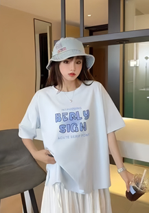 2025夏季 女韓系減齡洋氣時尚 休閑彩色字母短袖 純棉T恤常規311 新款