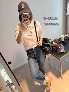減齡洋氣kitty印花情侶款 2025年夏季 新款 女時尚 T恤上衣 童趣短袖