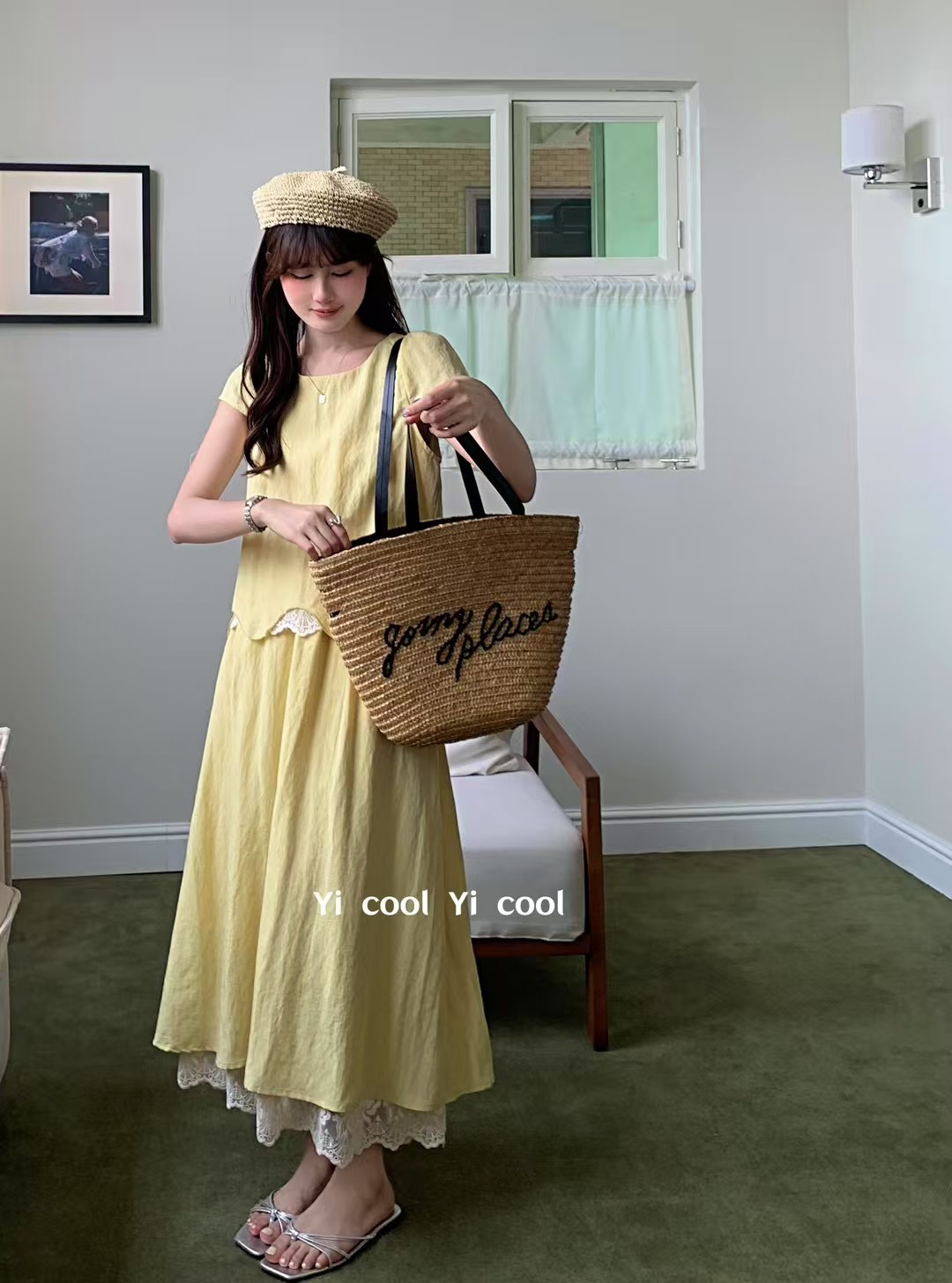 2025夏新款女韩系慵懒风甜美减龄蕾丝拼接上衣+蕾丝拼半身裙套装