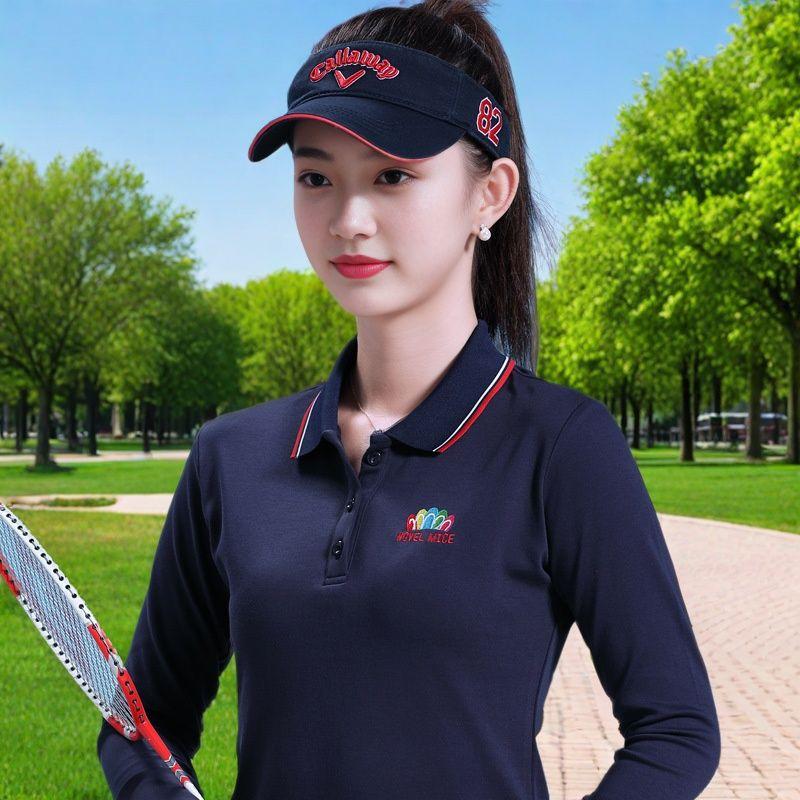 纯棉polo衫女长袖带领运动t恤宽松大码纯色翻领打底衫女上衣女装