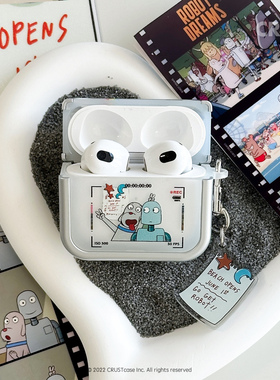 地壳说机器人之梦苹果耳机壳适用AirPods1/2/3/4/pro/pro2/3磨砂透方形银框二合一站立保护套软壳搭配挂饰