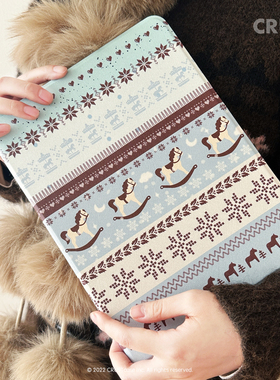 原创马年费尔岛蓝色适用苹果iPad保护套pro11air4/5/6平板壳mini6书本款12.9高级感保护壳带笔槽10.2/5