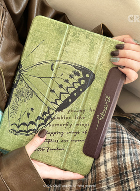 地壳说原创复古蝴蝶适用苹果iPad磁吸保护套pro11air4/5/6/7笔槽平板壳第10/11代保护壳12.9带搭扣艺术手绘13