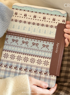 地壳说原创秋冬费尔岛适用苹果iPad磁吸保护套pro11air4/5/6/7平板壳mini6复古12.9平板保护壳带搭扣10/11代