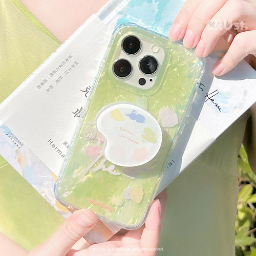 地壳说原创「春意浮光」IMD双层贝壳纹适用苹果iPhone16promax15油画手机壳全包14手机保护套调色盘气囊支架