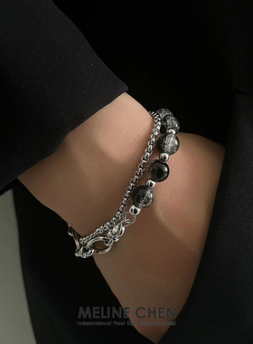 MELINE CHEN 原创设计师款黑色裂纹珠复古小众高级感潮酷ins嘻哈