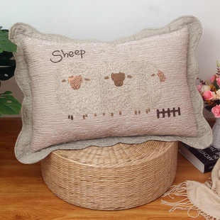 拉链款40*60cm加厚全棉花边夹棉平纹枕套卡通枕头套单人一对装