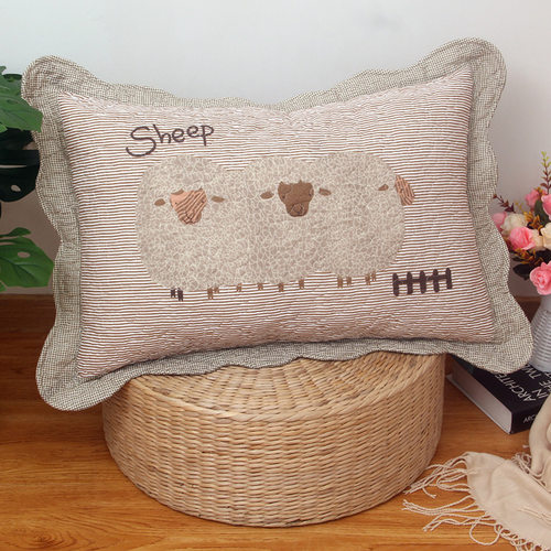 拉链款40*60cm加厚全棉花边夹棉平纹枕套卡通枕头套单人一对装