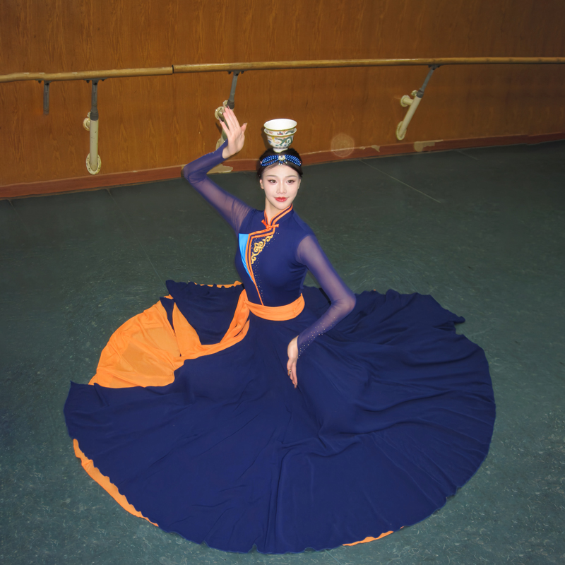 蒙族舞蹈服装女大摆裙民族民间舞艺考表演演出集训班服练功汇报