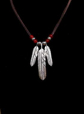 鹫见太郎L号羽毛吊坠日潮复古素羽毛925纯银飞行羽毛挂坠男女项链