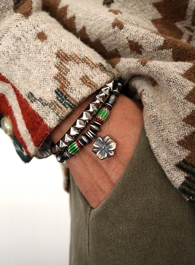 原创设计925银蔷薇花吊坠飞碟珠隔珠手串日潮复古米粒珠散珠手链