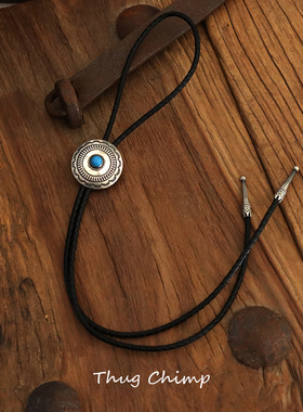 Vintage925纯银复古康桥财布扣印第安纳瓦霍休闲Bolo Tie波洛领带