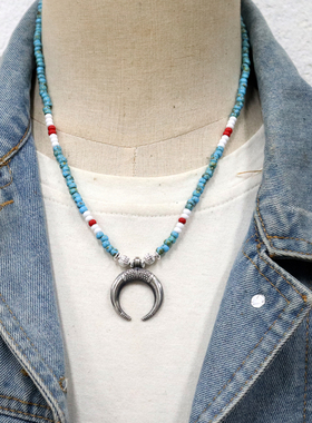 原创设计925银新月吊坠复古项链