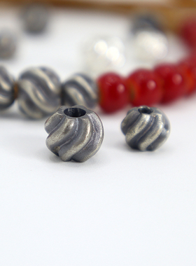 原创设计925纯银螺纹珠手链项链隔珠散珠手工复古苹果珠手串配饰