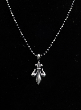 日韩复古925纯银鸢尾花吊坠手工银饰项坠休闲百搭男女通用圆珠链