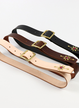 阿美咔叽复古工装休闲皮带手工植鞣革牛皮柳钉纯铜针扣HTC风腰带