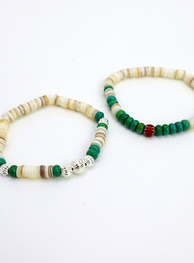 原创设计925银西瓜珠手链贝壳松石隔珠休闲百搭复古男女通用手串